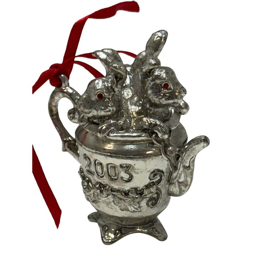 Vintage Arthur Court Silver Bunny Teapot Christmas  Ornament 2003. KK553